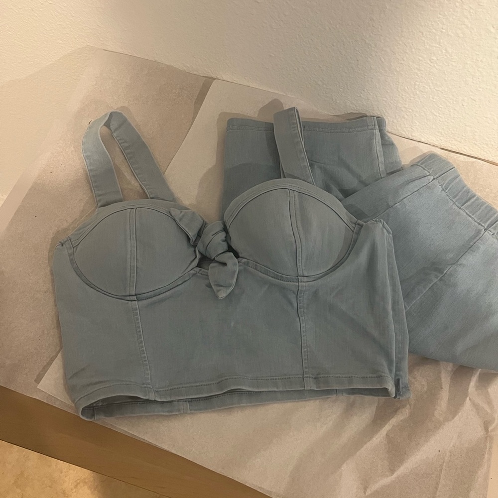 Haute Monde two piece jean top short set